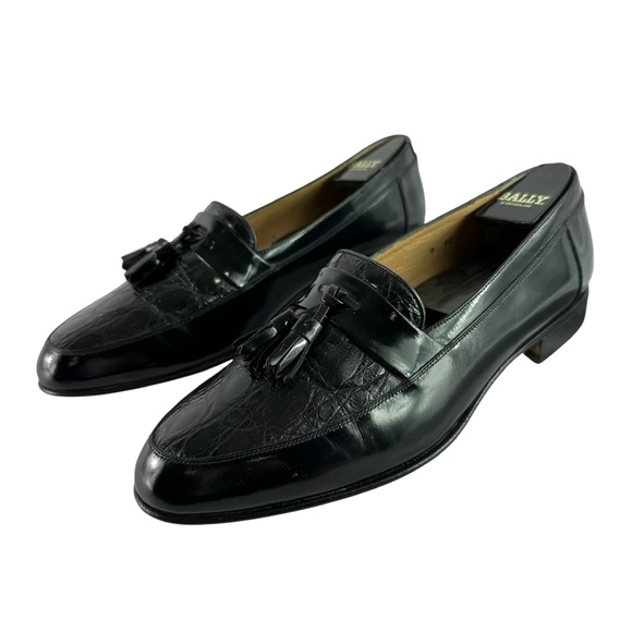 HTF Vintage BALLY Lucio Black Leather and Crocodile Loafers Shoes 9 EEE main image 10